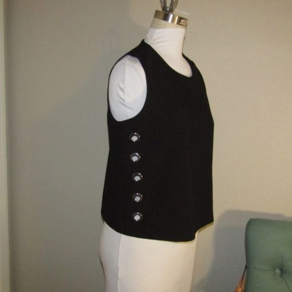 NA Carmen Marc Valvo Black Side Eyelet Shrunken Sleeveless Dress Top Sz S - Picture 3 of 9